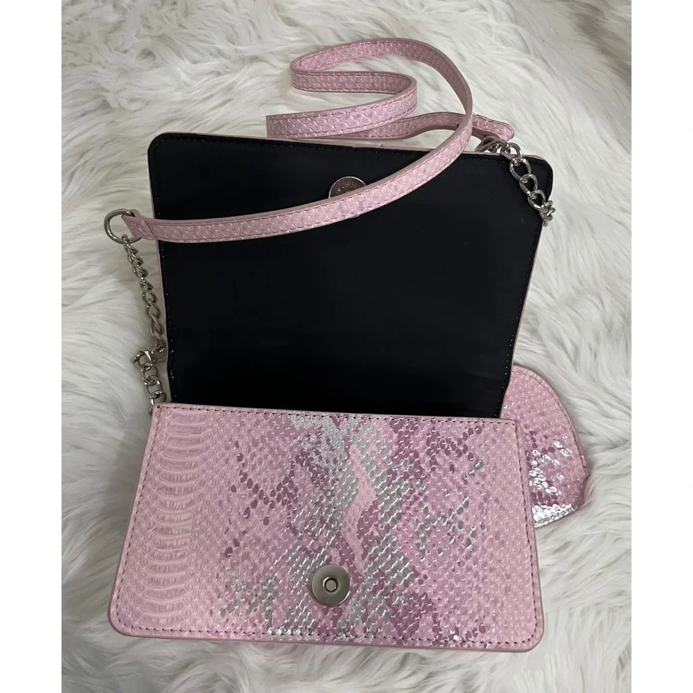 Luv Betsey by Betsey Johnson Pink Snakeskin Crossbody Handbag Heart Mirror NWT